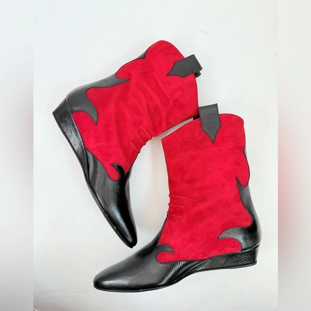 Giuseppe Zanotti Mascolina 30 Tubo Red Suede Black Leather cowboy Boots EU 40